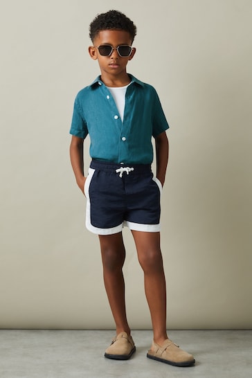 Reiss Seafoam Holiday Junior Short Sleeve Linen Shirt