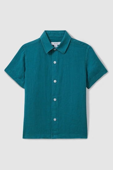 Reiss Seafoam Holiday Junior Short Sleeve Linen Shirt