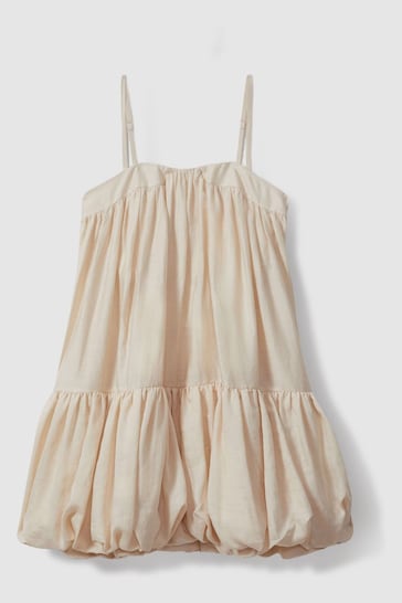 Reiss Cream Emery Bubble Hem Removable Strap Mini Dress