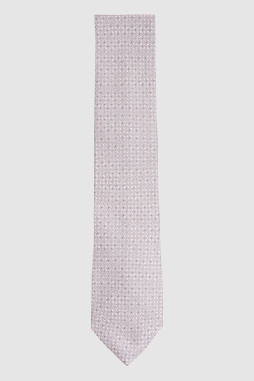 Reiss Soft Rose Como Silk Geometric Print Tie