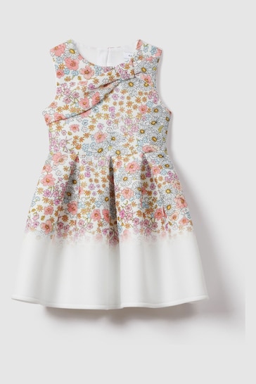 Reiss Pink Print Emmie Teen Floral Scuba Bow Fit-and-Flare Dress