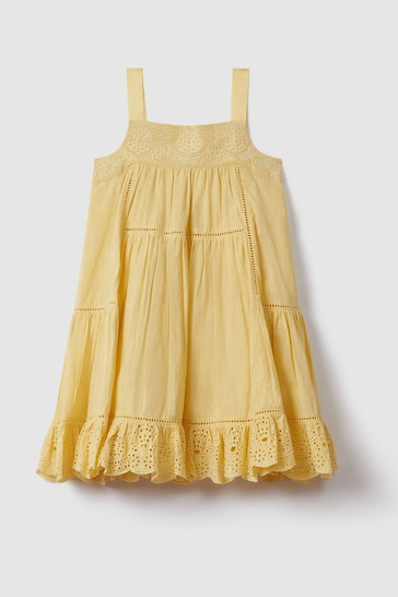 Reiss Yellow Nettie Teen Loose Cotton Broderie Dress