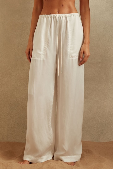 Reiss Ivory Eddie Textured Wide Leg Cover-Up Trousers