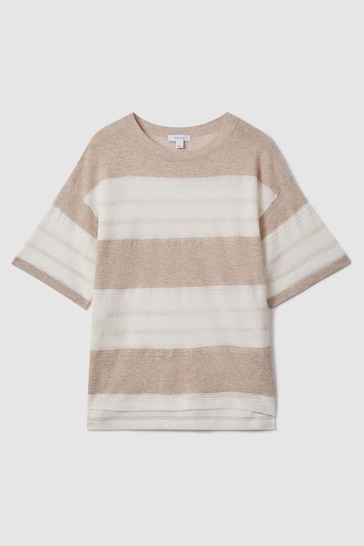 Reiss Neutral/Ivory Isla Knitted Crew Neck T-Shirt