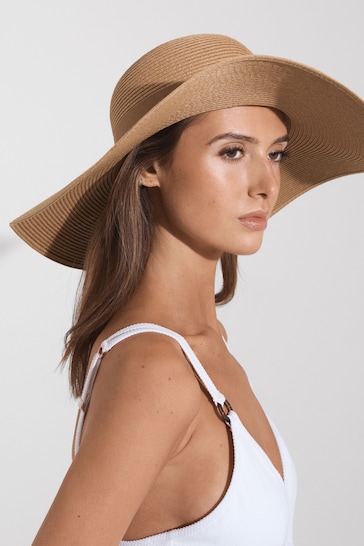 Reiss Natural Emma Wide Brim Raffia Hat