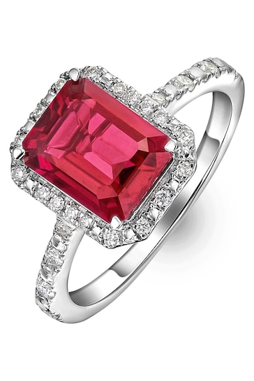 The Diamond Store Red Astra 1.90ct Lab Ruby And Diamond Octagon Cut Ring