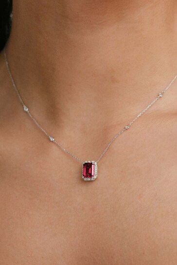 The Diamond Store Red Astra 1.80ct Lab Ruby And Diamond Halo Necklace