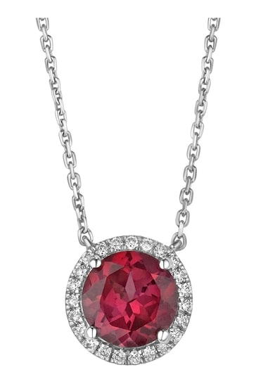 The Diamond Store Red Astra 3.60ct Lab Ruby Diamond Halo Necklace