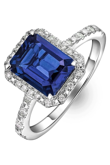The Diamond Store Blue Astra 1.90ct Lab Sapphire And Diamond Halo Ring