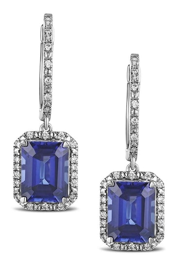 The Diamond Store Blue Astra 4.00ct Lab Sapphire And Diamond Drop Earrings