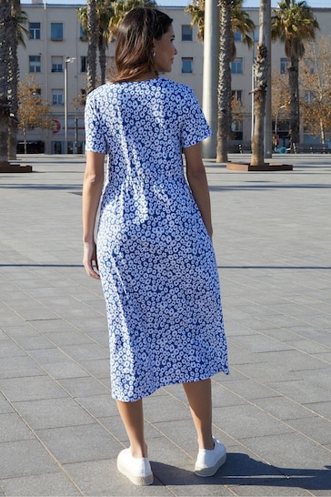 Threadbare Blue Cotton Smock-Style Midi Dress
