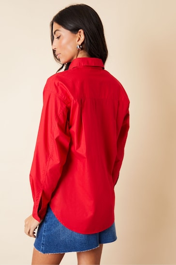 Threadbare Red Loose Fit Basic Cotton Long Sleeve Shirt