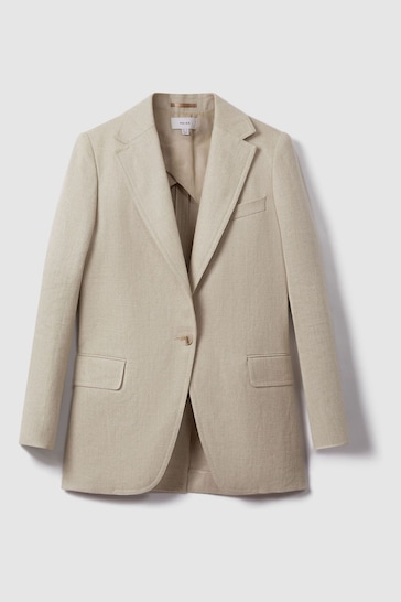 Reiss Natural Cassie Linen Single Breasted Suit Blazer