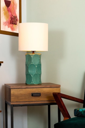 BHS Turquoise Alder Scalloped Base Table Lamp