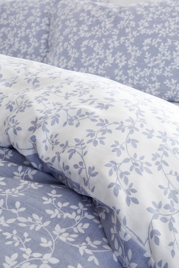 Bianca French Blue Shadow Leaves Floral Cotton Duvet Cover Set