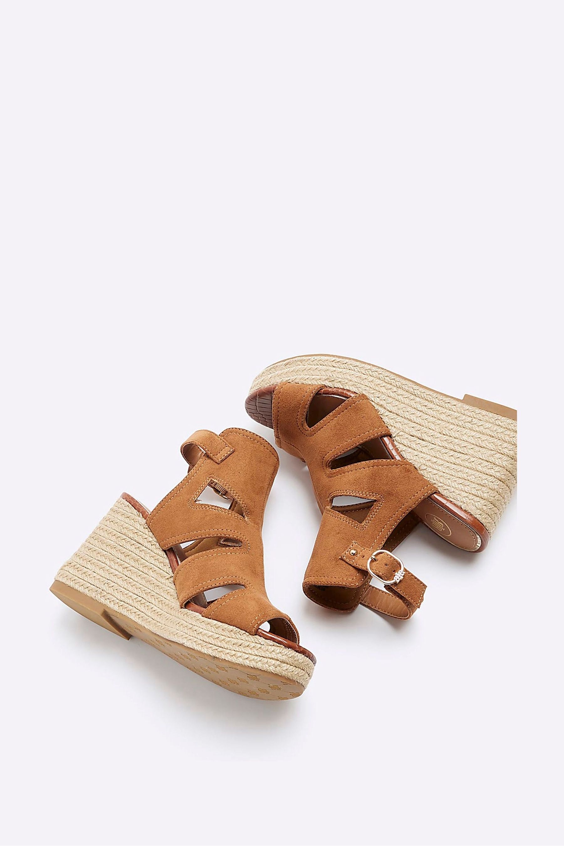 River Island Brown Wide Fit Cut Out Wedges Sandals