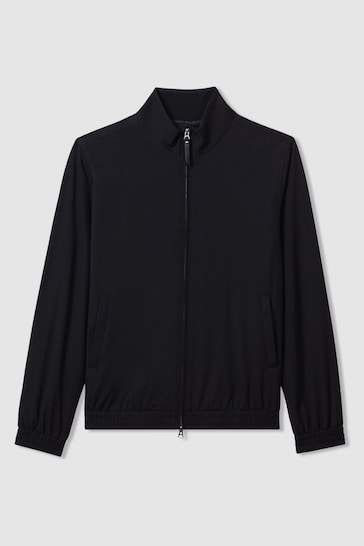 Reiss Navy Petras Elasticated Hem Zip-Front Bomber Jacket