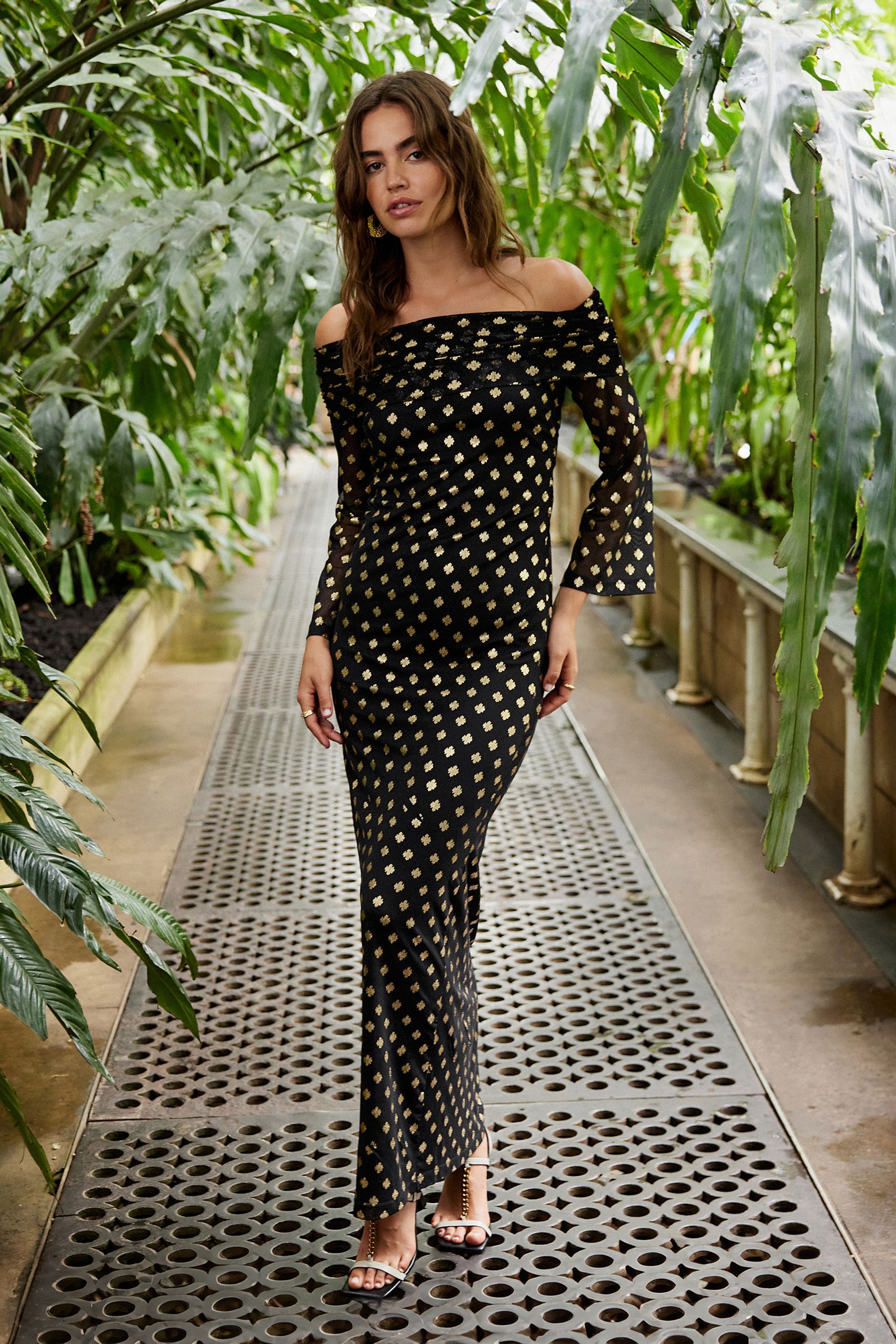 Black and gold mesh dress store