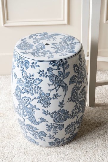 Laura Ashley Blue and White Adain Palace Drum Stool