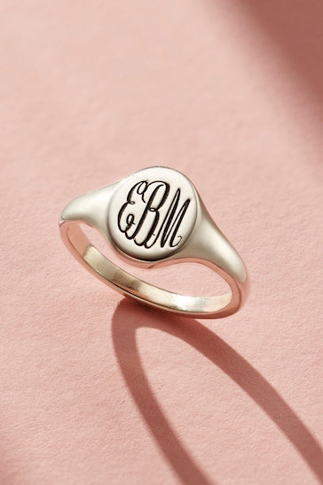 Posh Totty Designs Silver Personalised Monogrammed Signet Ring by Posh Totty