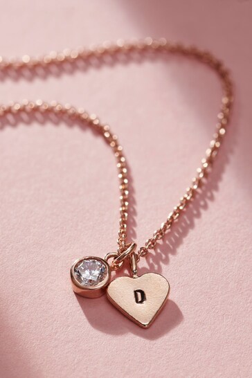 Personalised Birthstone  Initial Heart Charm Necklace by Posh Totty