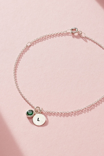 Personalised Birthstone  Initial Disc Charm Bracelet by Posh Totty