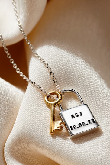 Personalised Lock  Key Charm Necklace By Posh Totty