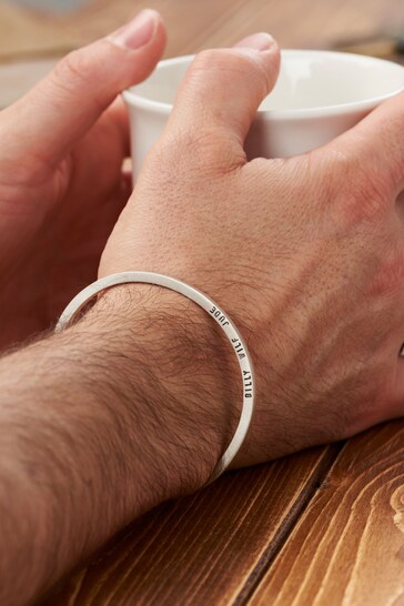 Personalised Mens Slim Silver Cuff by Posh Totty