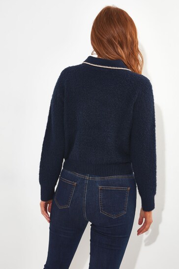Joe Browns Blue Textured Knit Cropped Cardigan
