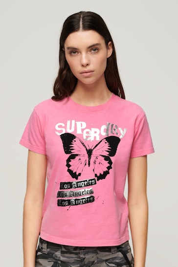 Superdry Pink Lo-Fi Rock Graphic T-Shirt