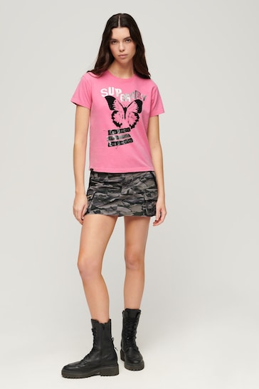 Superdry Pink Lo-Fi Rock Graphic T-Shirt