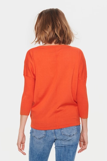 Saint Tropez Orange Mila 3/4 Sleeve Knitted Pull-Over Jumper
