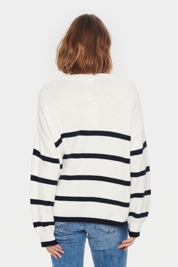 Saint Tropez Terna Relaxed Fit Crew Neck Pullover White Jumper