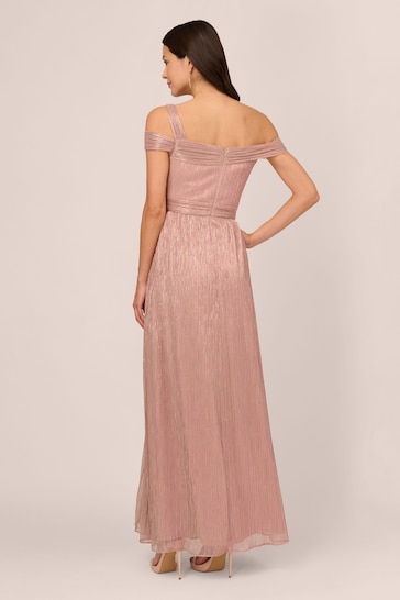 Adrianna Papell Pink Crinkle Metallic Gown