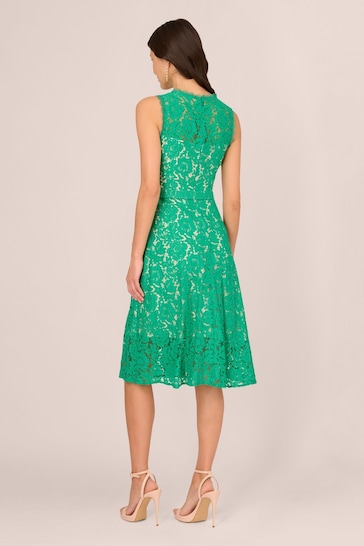 Adrianna Papell Green Lace Midi Dress