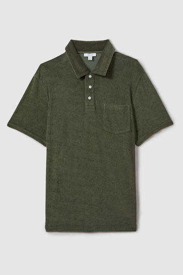 Reiss Olive Green Rainer Towelling Polo Shirt