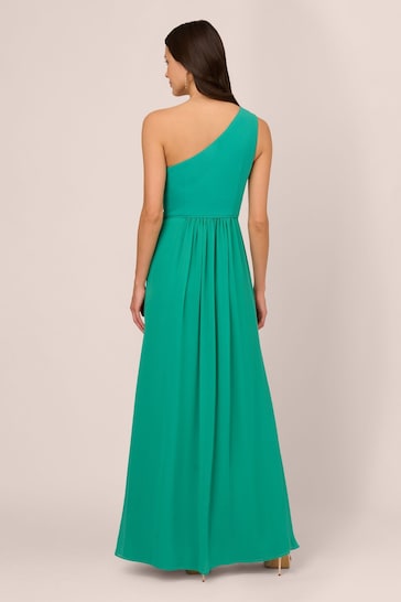 Adrianna Papell Green One Shoulder Chiffon Gown