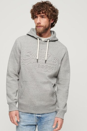 Superdry Mid Grey Embossed Vintage Logo Hoodie