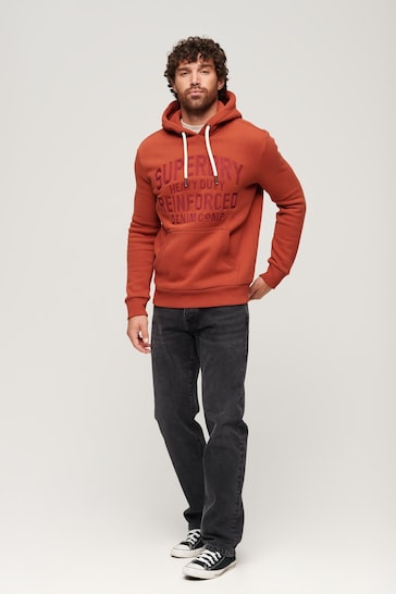 Superdry Orange Worker Scripted Embroidered Graphic Hoodie