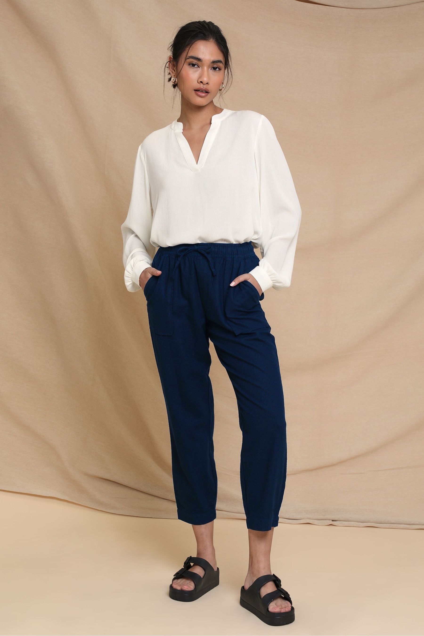 Linen blend tapered trousers sale