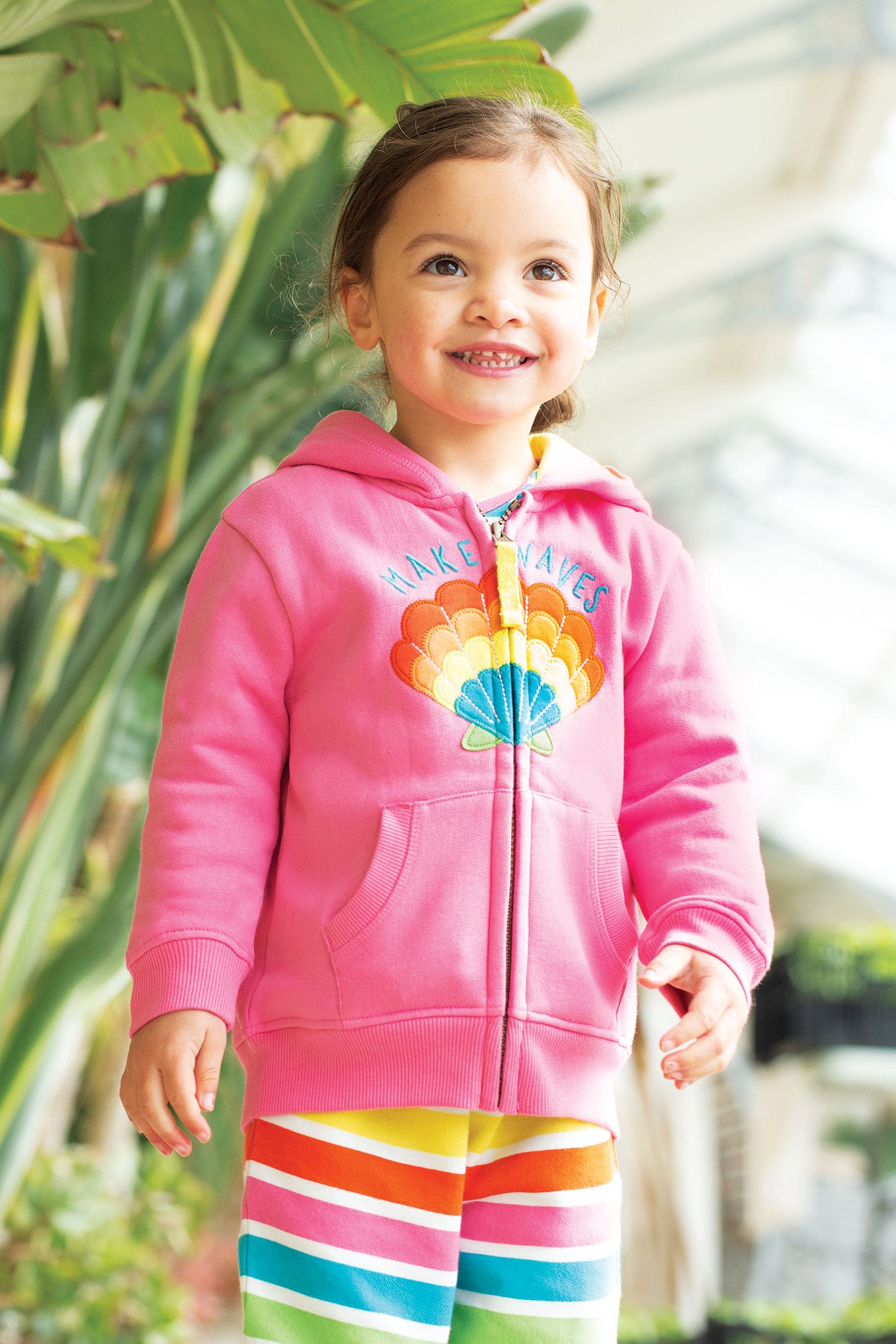 Buy Frugi Pink Rainbow Shell Applique Zip Front Hoodie Top from the Next UK online shop