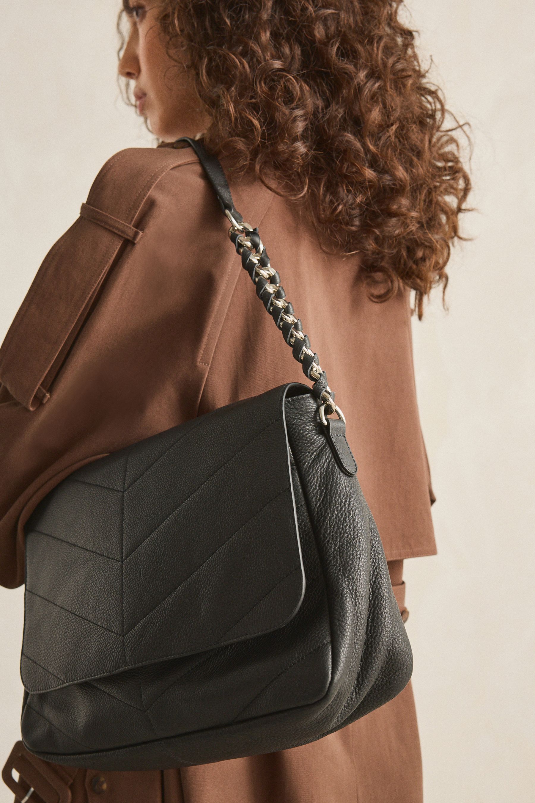 Black leather quilted bag store