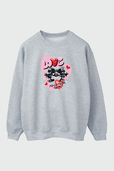 Brands In Grey Mickey  Minnie Love Together Women Heather Grey Sweatshirt