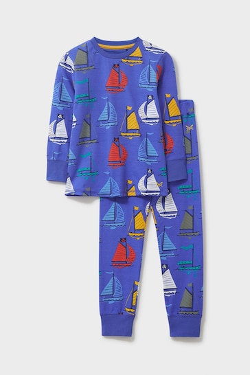 Crew Clothing Company Airforce Blue Print Cotton Pyjama Set
