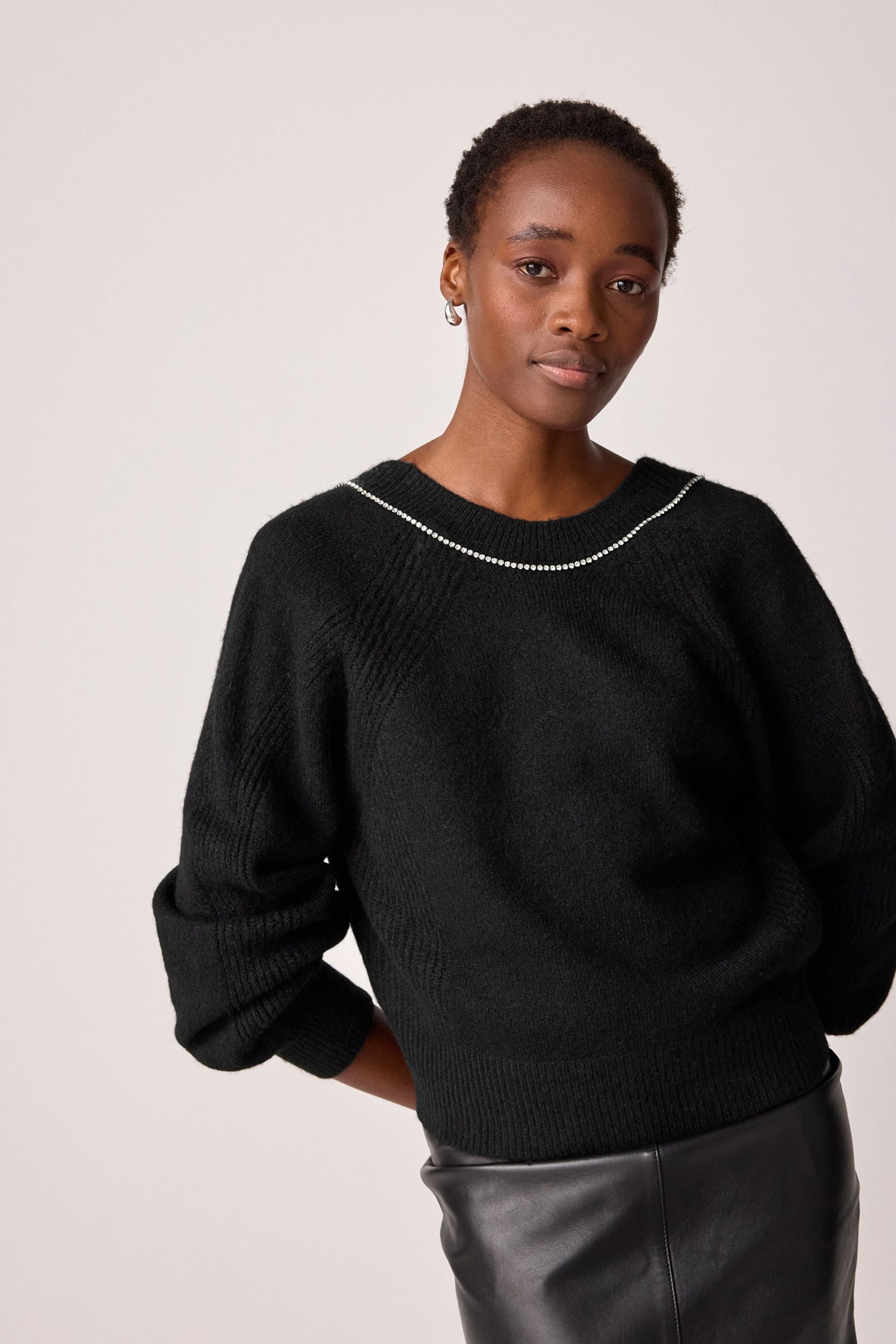 Buy Black Reversible Gem Bow Embellished Sparkle Knitted Jumper from the Next UK online shop