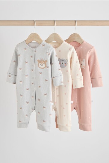 Buy Grey/Pink Baby Footless 100% Cotton Sleepsuits 3 Pack (0mths-3yrs) from the Next UK online shop