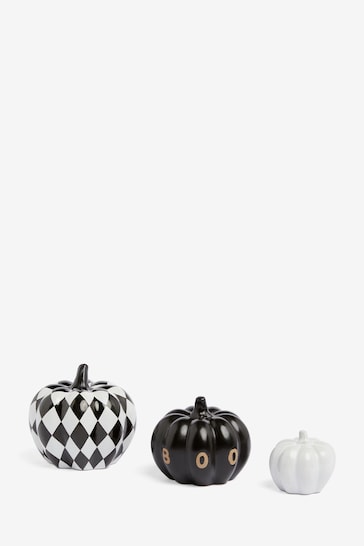 Black/White Autumn Pumpkin Ornaments Set of 3