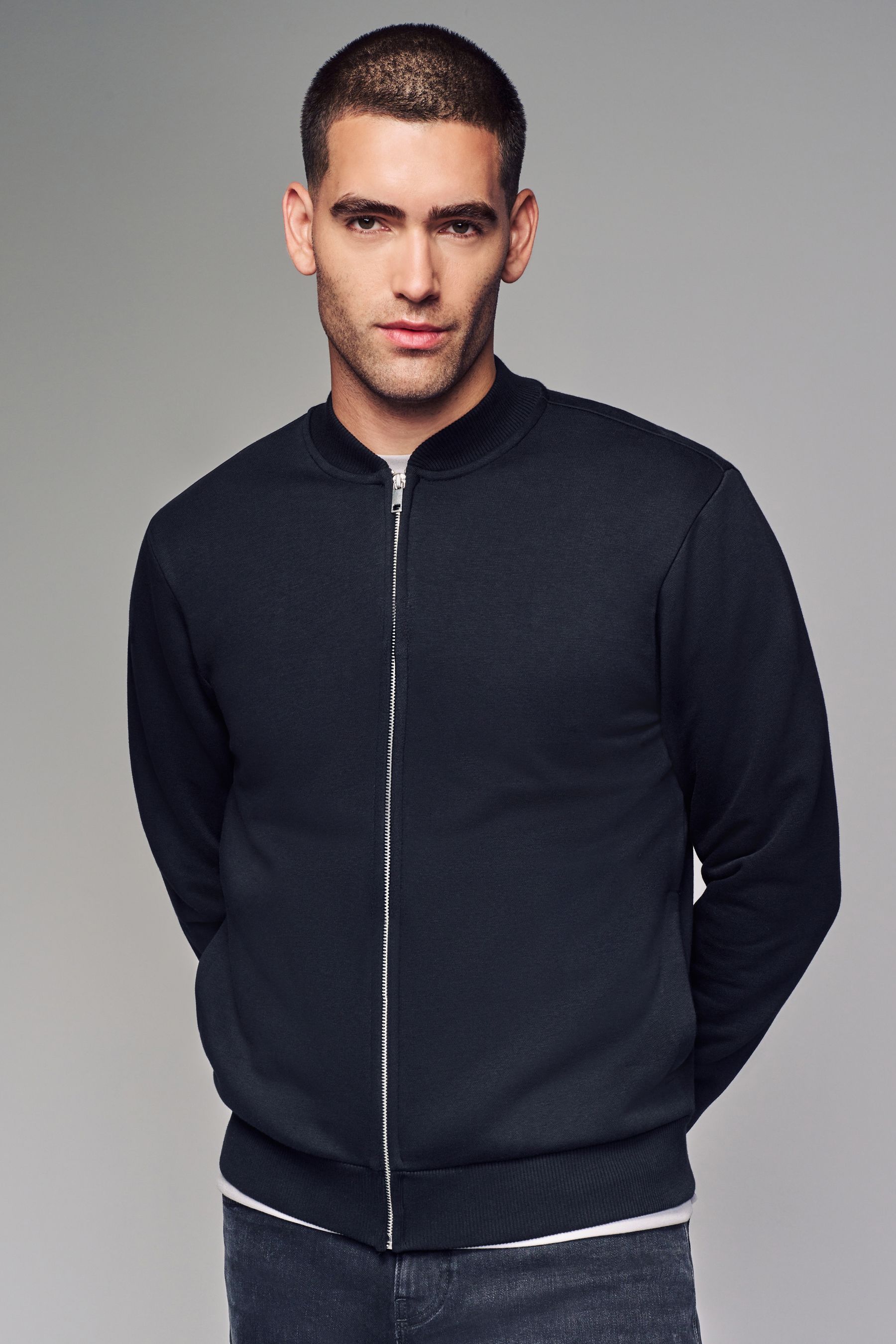 Buy Black Zip Through Cotton Rich Jersey Bomber Jacket from the Next UK online shop