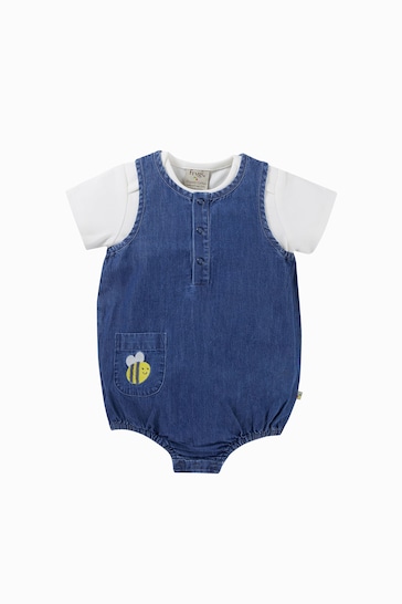 Frugi Blue Cotton Bee Outfit Applique Chambray Romper