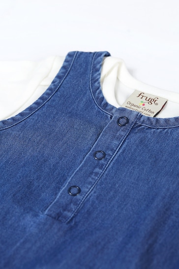 Frugi Blue Cotton Bee Outfit Applique Chambray Romper